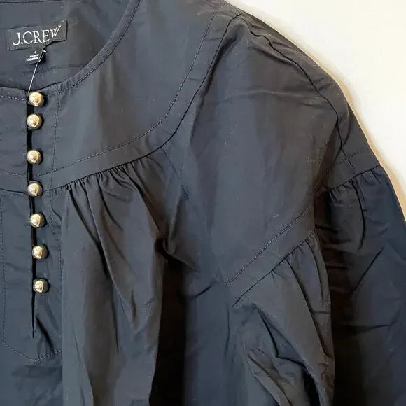 J.Crew Shirred Popover Top Cotton Poplin Long Sleeve Office Date CI522 Black XXS - Picture 4 of 15